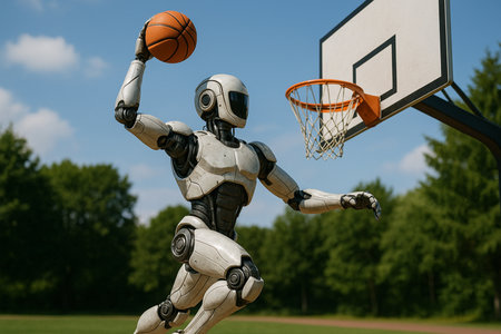 Robot Dunking Basketball With Power 091125の素材
