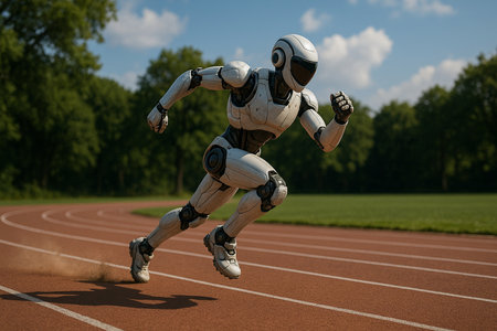 Robot Sprinting On Athletic Track 091125の素材