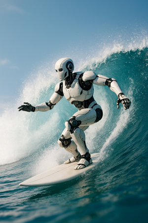 Robot Surfing On Big Wave 091125の素材
