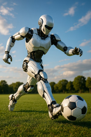 Robot Playing Soccer And Kicking Ball 091125の素材