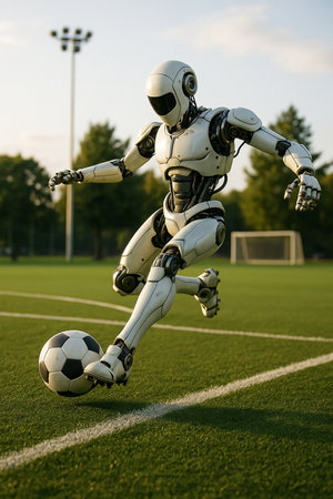 Robot Kicking Soccer Ball With Force 091125の素材