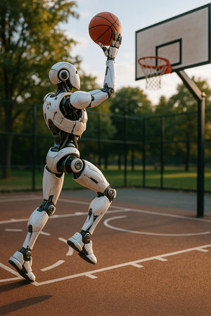 Robot Catching Basketball During Game 091125の素材