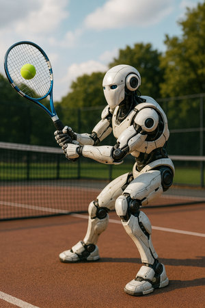 Robot Playing Tennis In Stadium 091125の素材