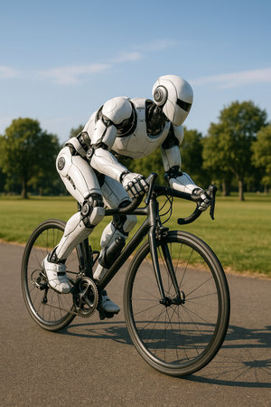 Robot Cycling On Race Track 091125の素材