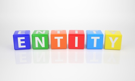 The Word Entity out of multicolored Letter Dicesの写真素材