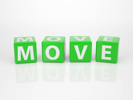 The Word Move out of green Letter Dicesの写真素材
