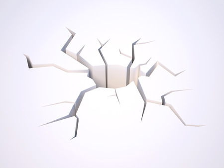A crack on white surface symbol for damage and disasterの写真素材