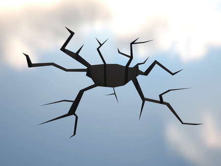 A crack on a surface reflecting sky and clouds symbol for ecological destructionの写真素材