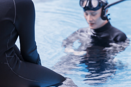 Free diving training on swimming poolの写真素材