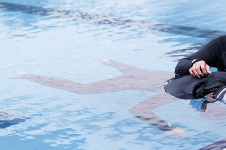 Free diving training on swimming poolの写真素材