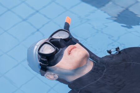 Free diving training on swimming poolの写真素材