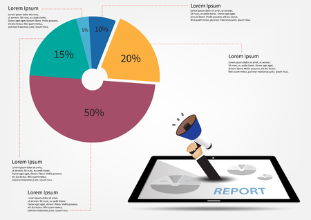 Hand holding megaphone from tablet to speech - Report chartのイラスト素材