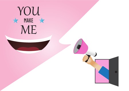 Hand holding megaphone to speech "You make me happy"のイラスト素材