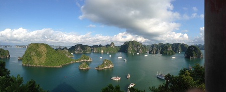 View of Halong Bay from the peak of Dao Ti Top island Vietnam. の素材