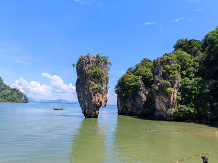 Limestone rock formation in the tropical seaの写真素材