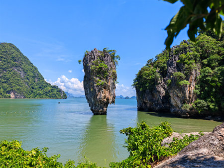 Famous limestone rock in the sea at tropical islandの写真素材