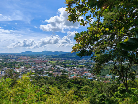 City Landscape with Greenery and Blue Skyの写真素材