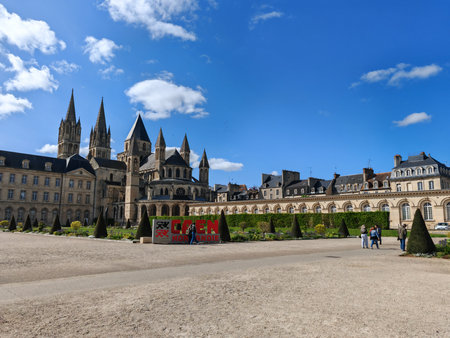 Historic abbey building with gothic towers