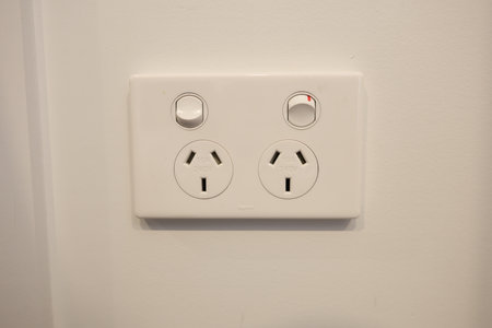 Modern power socket with switchesの写真素材