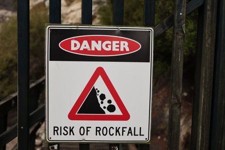 Waiotapu Thermal Wonderland Danger Risk Rockfall Warning Roadside Signの写真素材