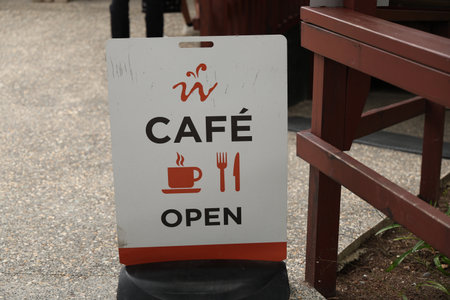 Café Open Outdoor Street Beverage Signboardの写真素材