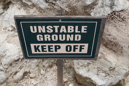 Waiotapu Thermal Wonderland Unstable Ground Keep Off Warning Sign Outdoorsの写真素材