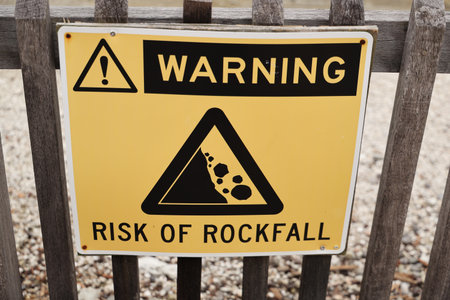 Waiotapu Thermal Wonderland Warning Risk Rockfall Hazard Triangle Signの写真素材
