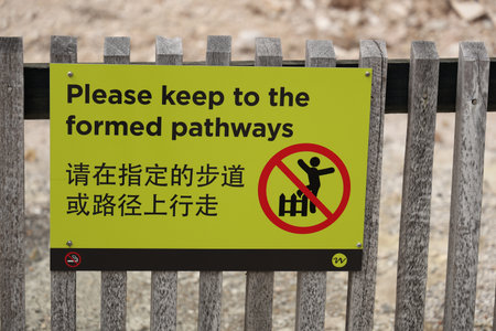 Waiotapu Thermal Wonderland Please Keep Formed Pathways Safety Sign Fenceの写真素材