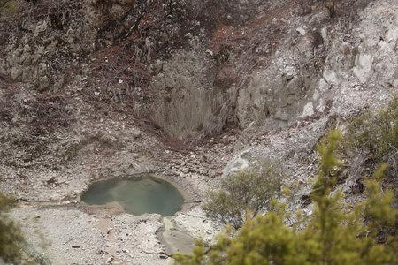 Waiotapu Thermal Wonderland Rocky Cliffside Surrounding Small Turquoise Water Pool