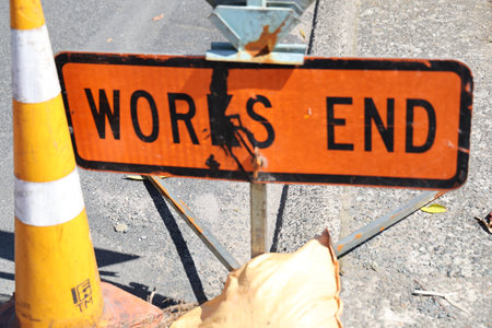 Works End Roadside Construction Warning Signの写真素材