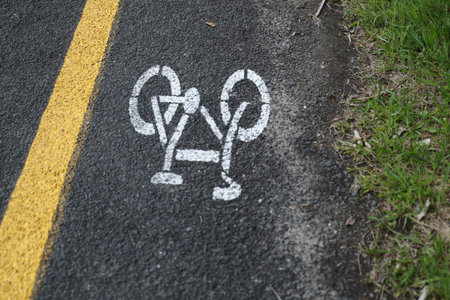 Bicycle Symbol Painted Asphalt Pathway Cyclistの写真素材