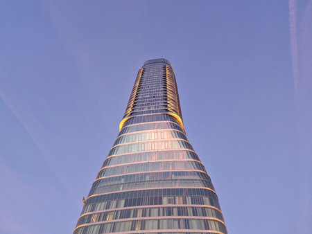 Serbia Belgrade 07.06.2026 Modern Glass Skyscraper Against Twilight Sky