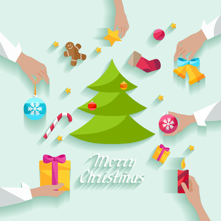 Decorating Christmas tree.のイラスト素材