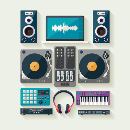 Dj equipment. Flat design.のイラスト素材