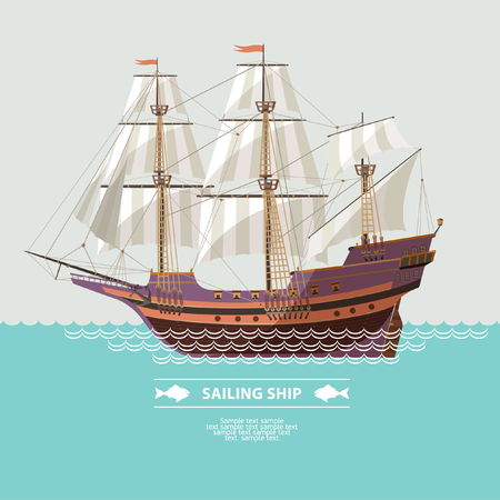 Old sailing ship. Flat design.のイラスト素材