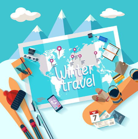 Winter travel. Flat design.のイラスト素材