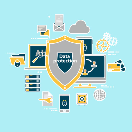 Data protection and safe work. Flat design.のイラスト素材