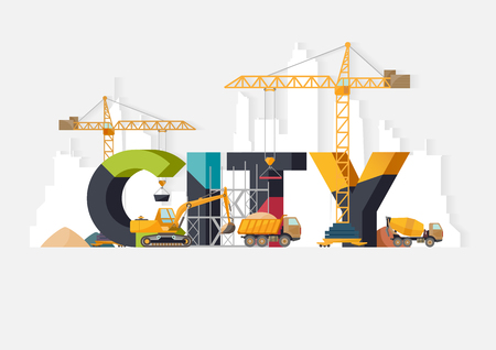 City construction. Typographic illustrations.