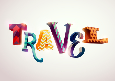 Travel - vector colorful word. Typographic illustration.のイラスト素材
