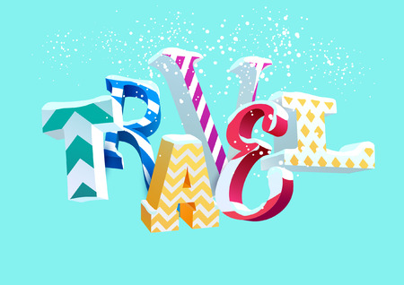 Winter travel - vector colorful word. Typographic illustration.のイラスト素材