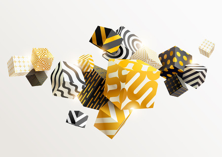 Composition of gold and black 3D cubes. Abstract vector illustration.のイラスト素材