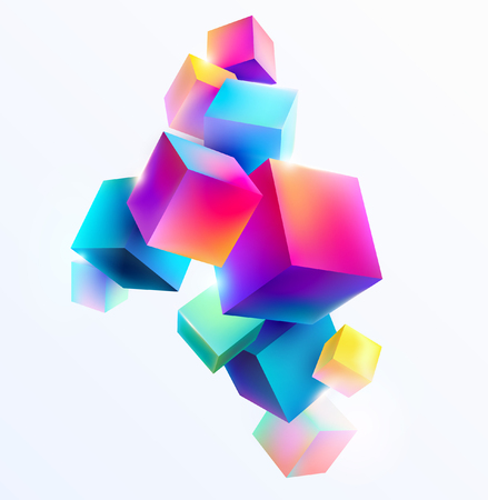 Abstract colorful composition with 3d cubesのイラスト素材