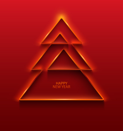 Stylized Christmas tree. Red greeting card.のイラスト素材