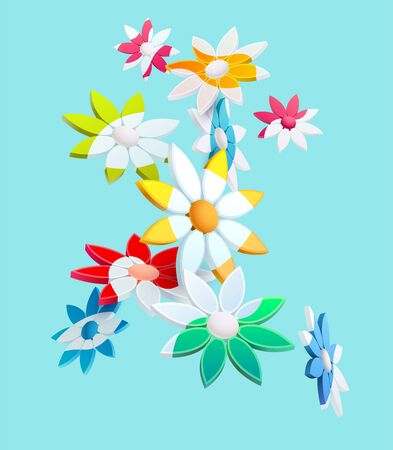 Composition of 3D stylized flowers on greenのイラスト素材