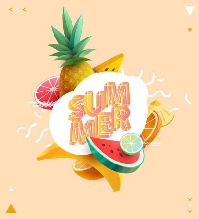 Summer poster with seasonal fruitsのイラスト素材