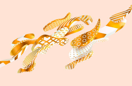 Golden decorative 3D bubbles on pastel beige background.