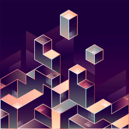 Isometric geometric background of colorful cubes. Abstract vector illustrationのイラスト素材