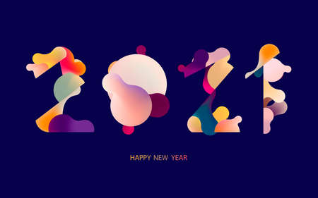 New year 2021. Bright unusual greeting card design. Colorful typography