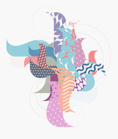Abstract art composition of patterned vintage elements. Graphic pastel background