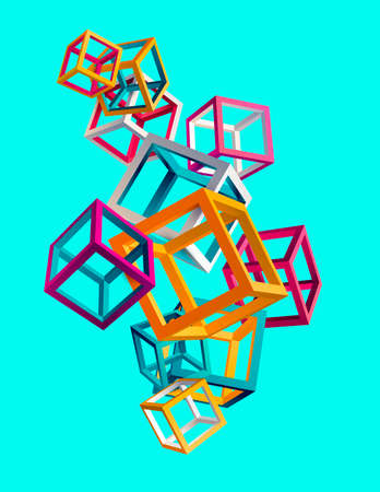 3D colorful cubes  Art geometric shapes.